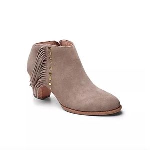 Vionic Faros Suede Fringe Ankle Boots - Taupe/Tan